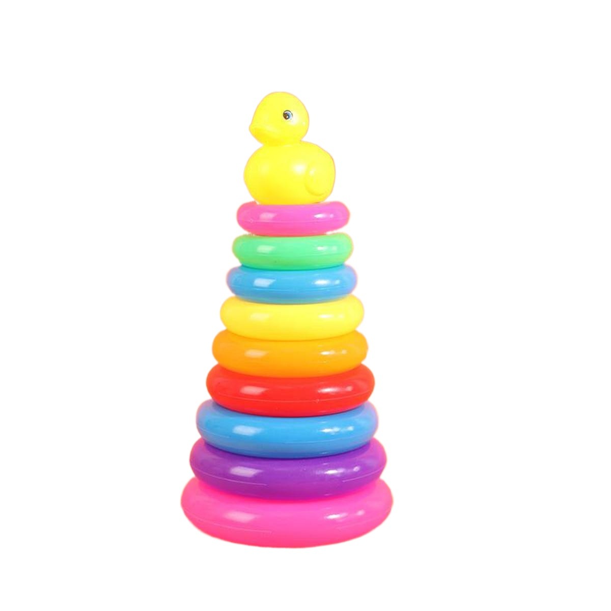 Rainbow Stacking Rings Tower Toy With Yellow Duck Big Size For Kids