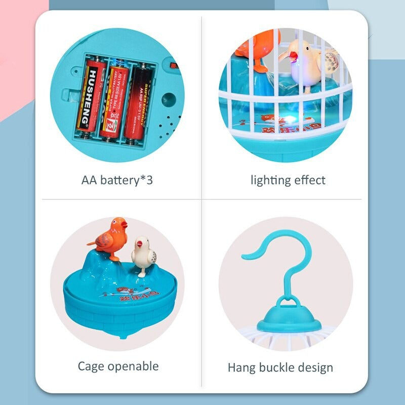 Bird Cage Toy with Realistic Sound & Voice Control – Electronic Interactive Bird Toy for Kids