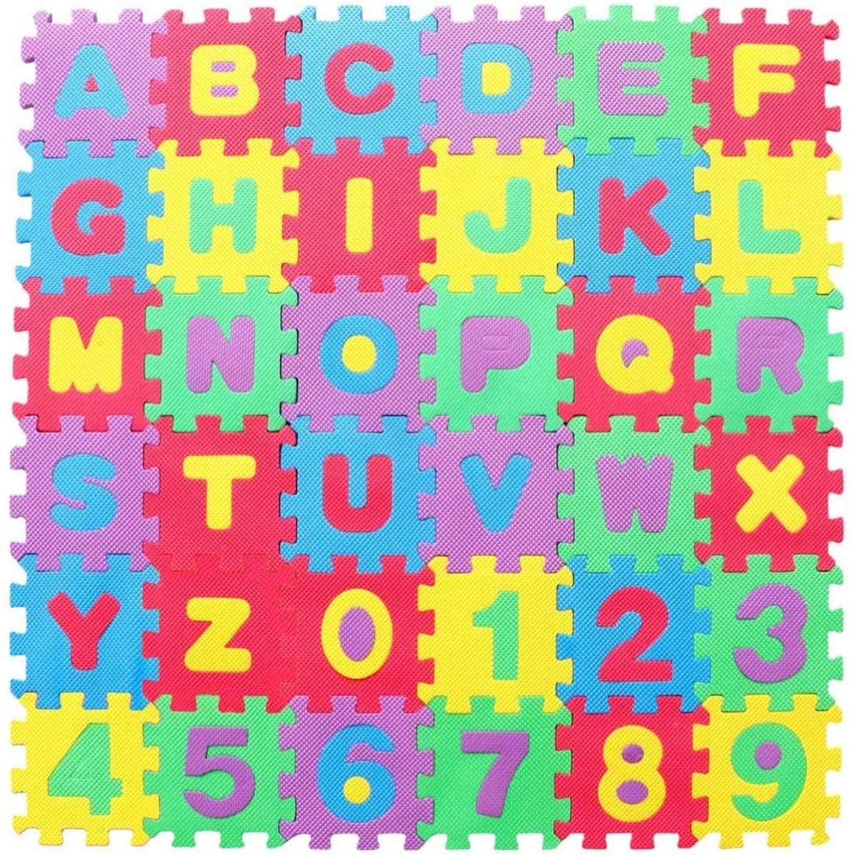 Kids Foam Play Mat (36-Piece Set) 5 x 5 CM Interlocking Alphabet and Numbers Floor Puzzle Colorful EVA Tiles Girls, Boys Soft, Reusable, Easy to Clean