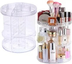 360° Rotating Makeup Organizer – Height Adjustable Cosmetics Storage Rack with Box Packaging