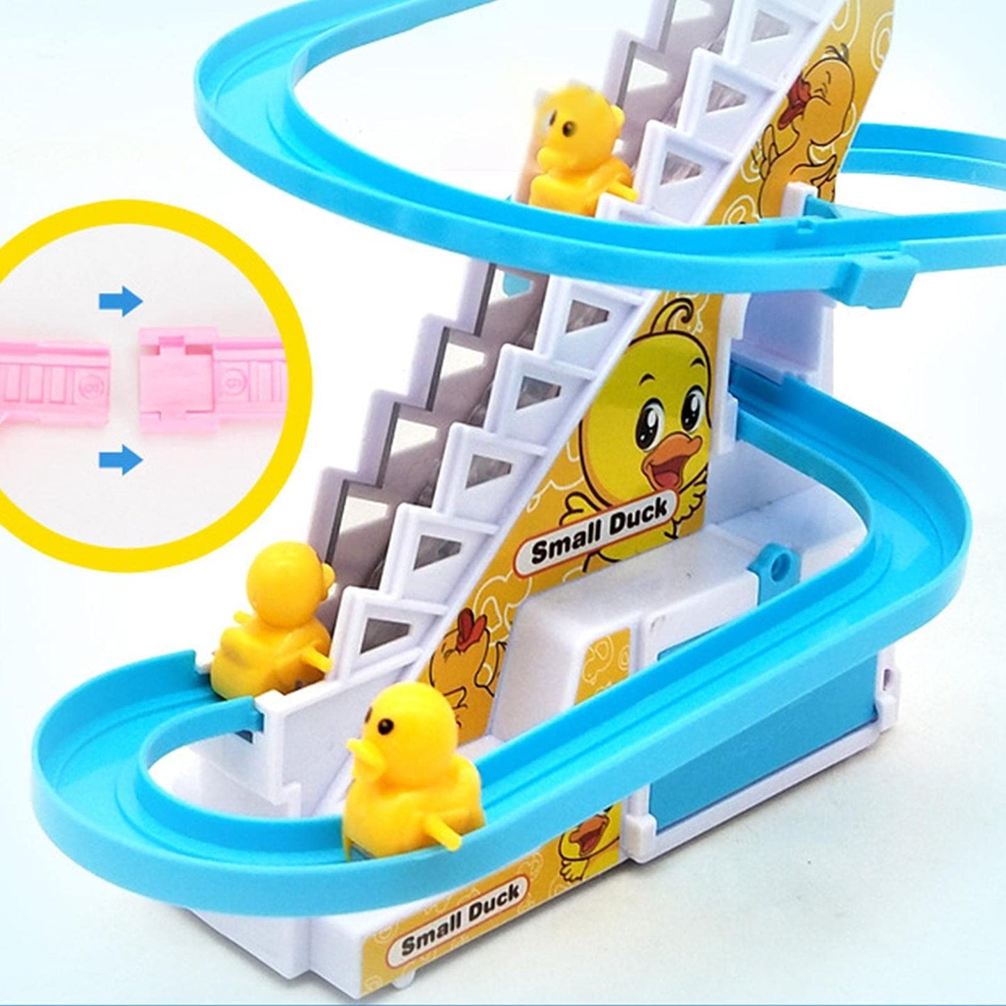 Duck Climbing Stairs Toy Set – Children’s Roller Coaster Race Track with LED Flashing Lights & Music