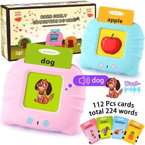 Talking Flash Cards Learning Toys, English Words Learning Card Machinee for Kids,Device with 112 Flash Cards Spelling Game Gifts for Preschool Kids Boys Girls Toddlers Age 2 3 4 5 6 7 8
