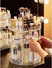 360° Rotating Makeup Organizer – Height Adjustable Cosmetics Storage Rack with Box Packaging