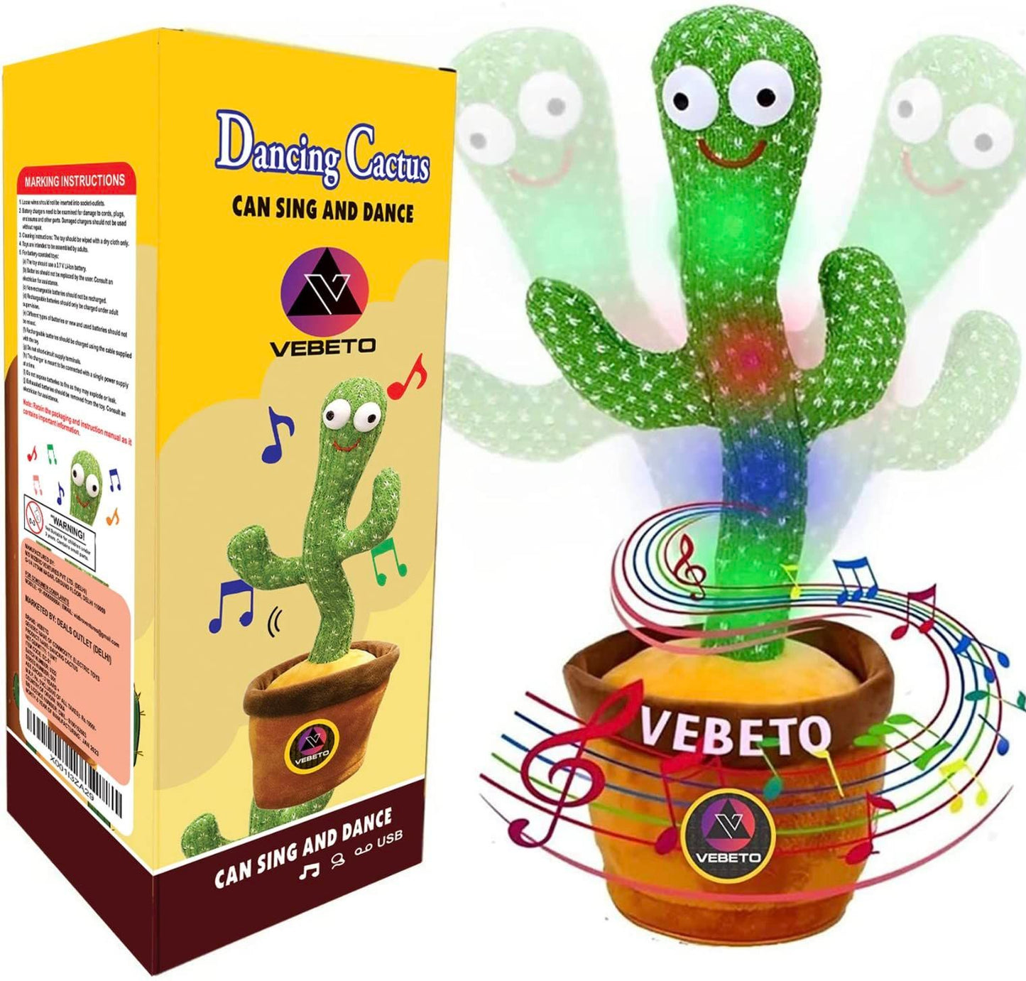 Dancing Cactus Talking Toy Kids Children Plush Electronic Toys Baby Singing Wriggle Voice Recording Repeats What You Say LED Lights Toddler Educational Funny Gift