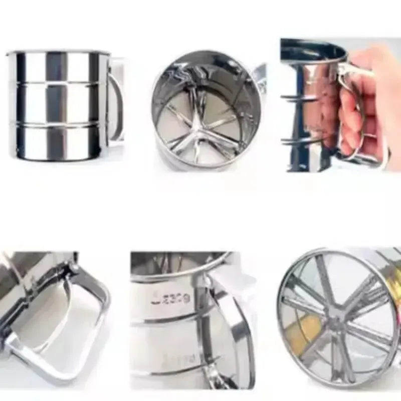 Stainless Steel Flour Sifter with Hand Press – Baking Sieve Cup