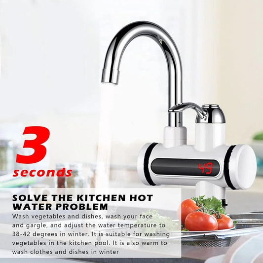 Heating Electric Water Heater Tap with Digital Display – Instant Electric Geyser Water Tap for Kitchen & Bathroom, Fast Hot Water with Shower Head