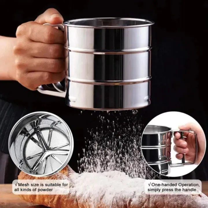 Stainless Steel Flour Sifter with Hand Press – Baking Sieve Cup