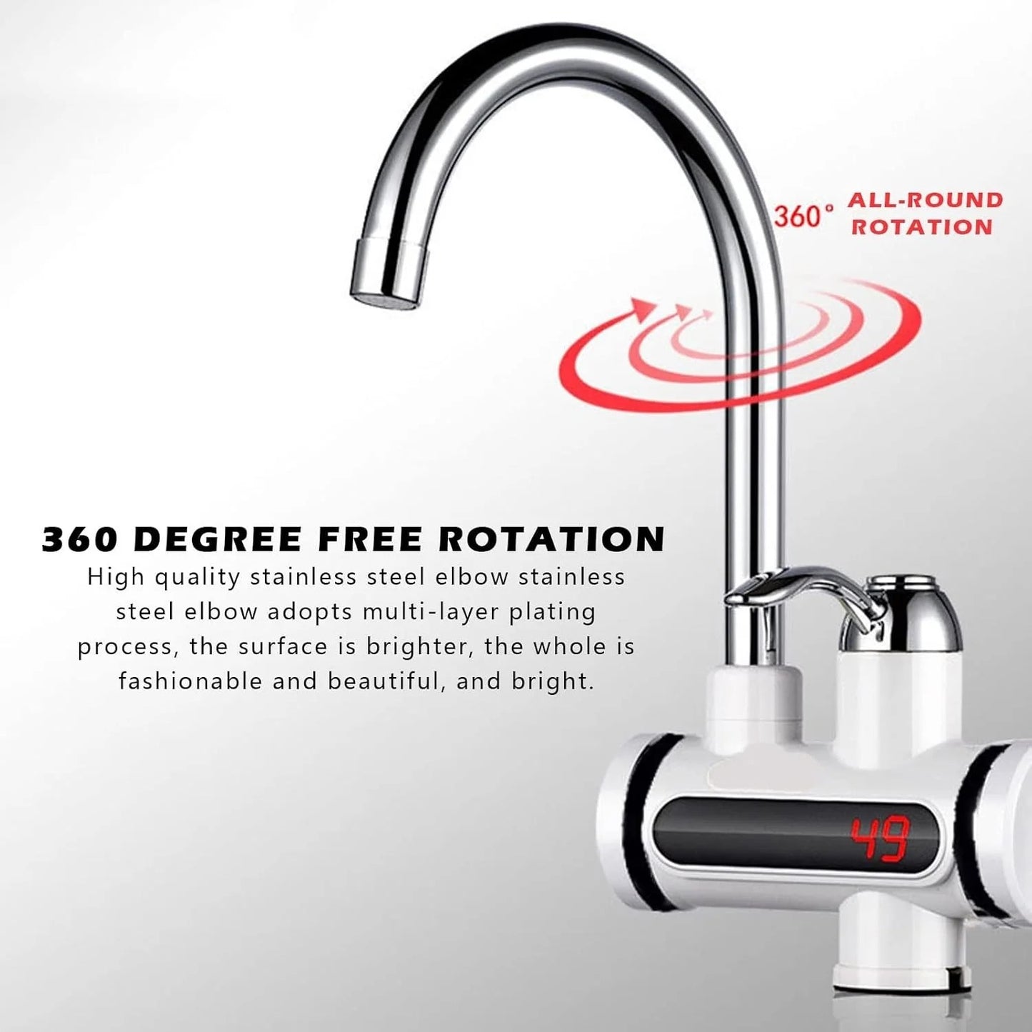 Heating Electric Water Heater Tap with Digital Display – Instant Electric Geyser Water Tap for Kitchen & Bathroom, Fast Hot Water with Shower Head