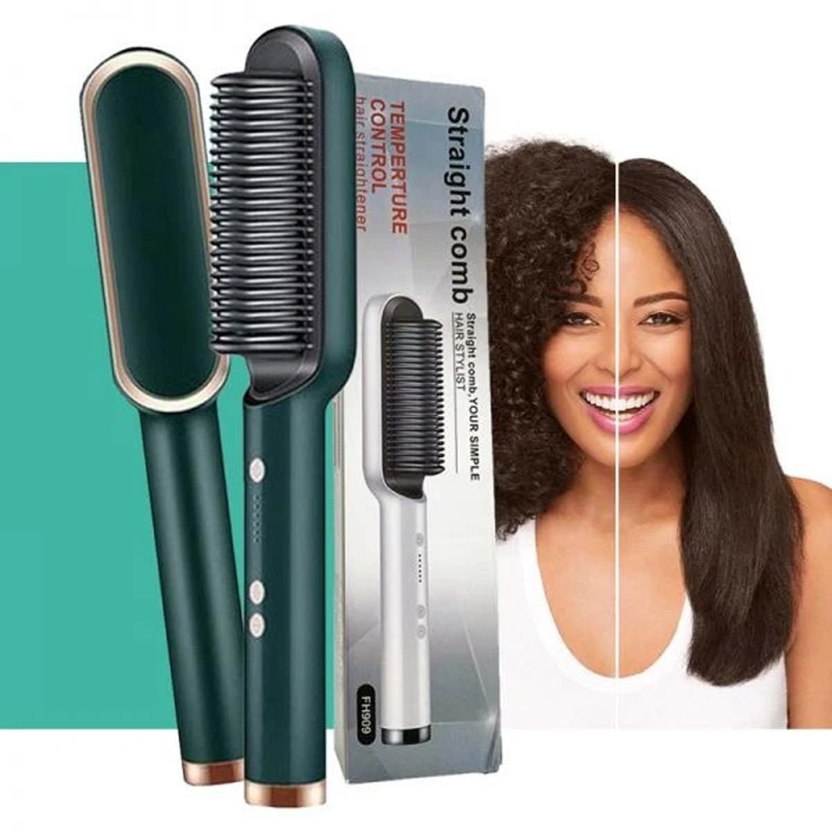 Electric Hair Straightening Brush 2-in-1 – Straightener & Curler with Quick Heat & Temperature Control