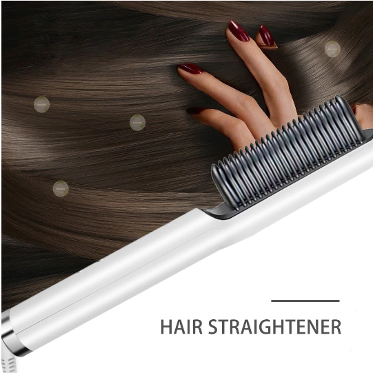 Electric Hair Straightening Brush 2-in-1 – Straightener & Curler with Quick Heat & Temperature Control