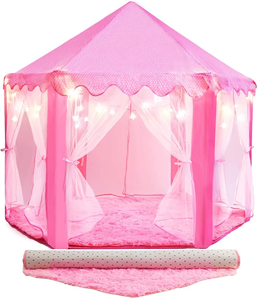 Princess Castle Tent For Girls Fairy Play Tents for Kids Hexagon Playhouse Toys For Children Or Toddlers Indoor Or Outdoor Games