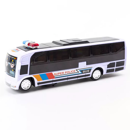 Musical Bump & Go Toy Bus – 5D Light & Siren Sound Car for Kids – Model 368A – Rotating Action Bus Toy