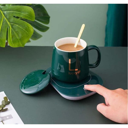 Portable Coffee Cup Warmer Heater Set Heat Heating Cup Pad Ceramics Mug Thermostatic Electric Coaster 55℃ Mug Mat Office Tea Coffee Milk Heater with Cup Spoon(Gift Box Package)