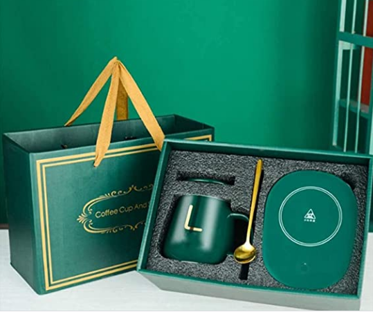 Portable Coffee Cup Warmer Heater Set Heat Heating Cup Pad Ceramics Mug Thermostatic Electric Coaster 55℃ Mug Mat Office Tea Coffee Milk Heater with Cup Spoon(Gift Box Package)