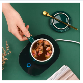 Portable Coffee Cup Warmer Heater Set Heat Heating Cup Pad Ceramics Mug Thermostatic Electric Coaster 55℃ Mug Mat Office Tea Coffee Milk Heater with Cup Spoon(Gift Box Package)