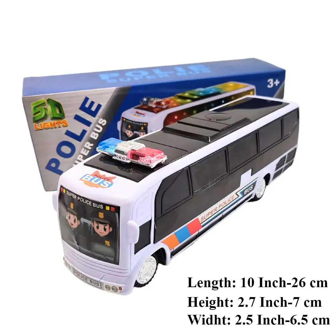 Musical Bump & Go Toy Bus – 5D Light & Siren Sound Car for Kids – Model 368A – Rotating Action Bus Toy