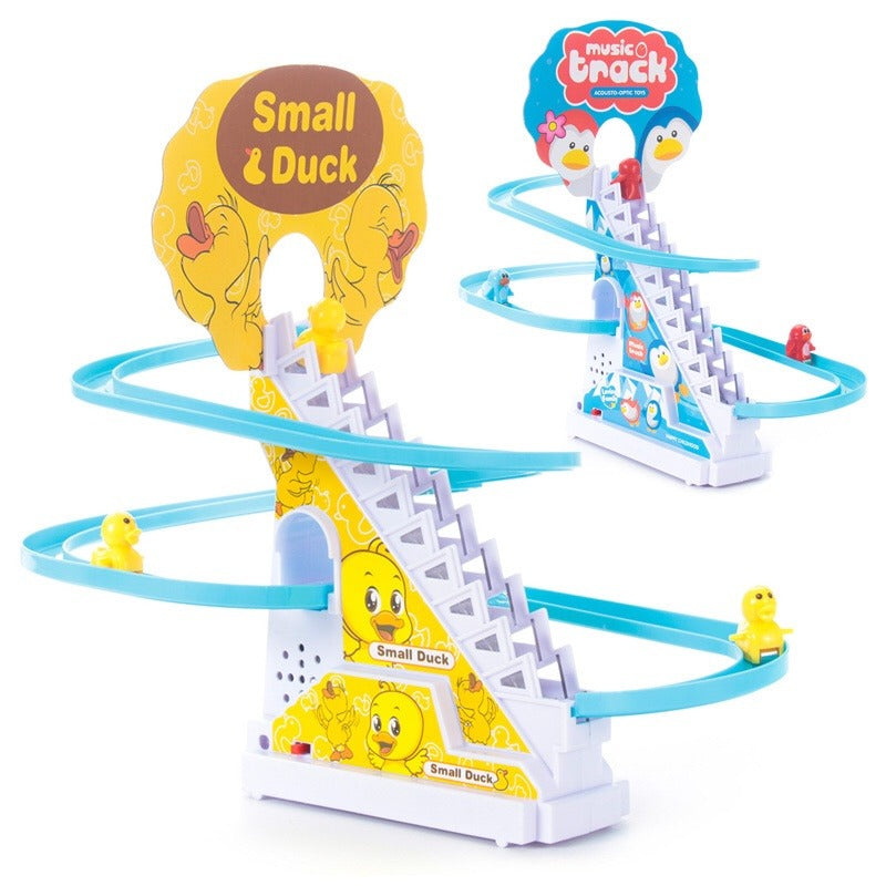 Duck Climbing Stairs Toy Set – Children’s Roller Coaster Race Track with LED Flashing Lights & Music