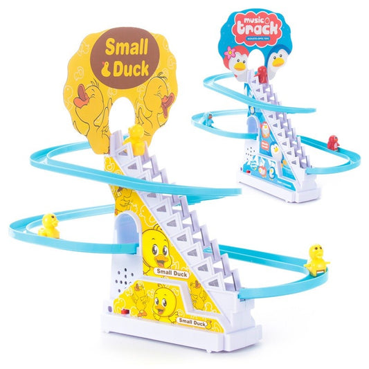 Duck Climbing Stairs Toy Set – Children’s Roller Coaster Race Track with LED Flashing Lights & Music