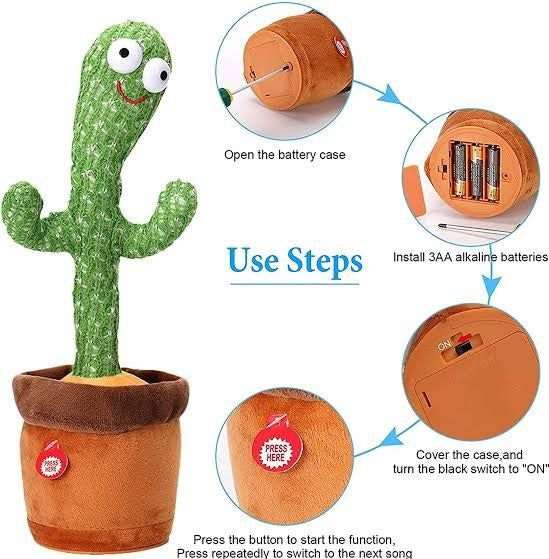 Dancing Cactus Talking Toy Kids Children Plush Electronic Toys Baby Singing Wriggle Voice Recording Repeats What You Say LED Lights Toddler Educational Funny Gift