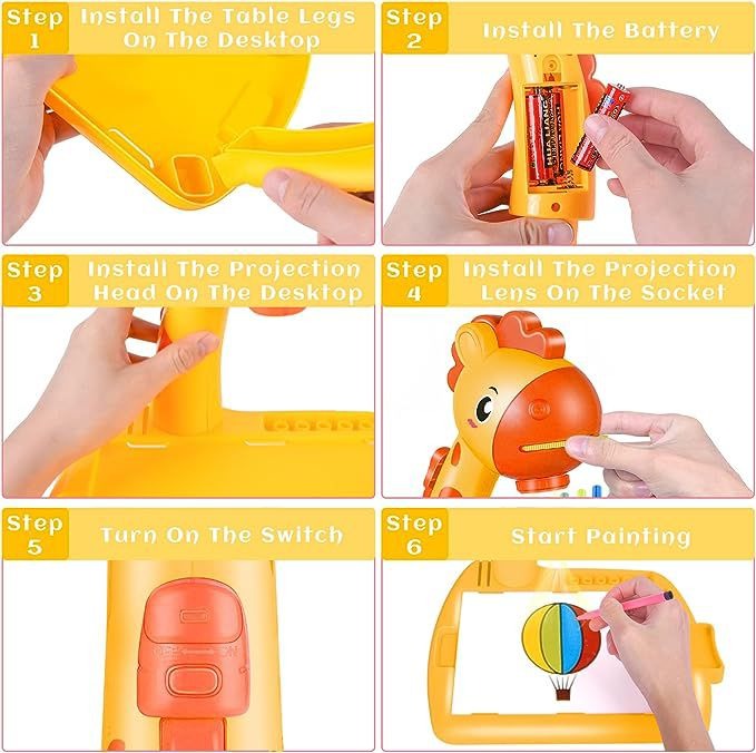 Drawing Projector Table for Kids, Trace and Draw, Drawing Board Giraffe with Light , Child Smart Projector Sketcher Erasable Doodle Board Educational Toys for 3+ Girls Boys Toddlers 6 Marker