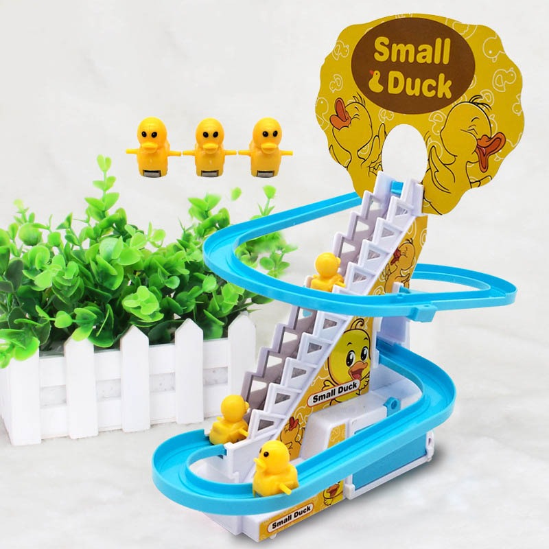 Duck Climbing Stairs Toy Set – Children’s Roller Coaster Race Track with LED Flashing Lights & Music