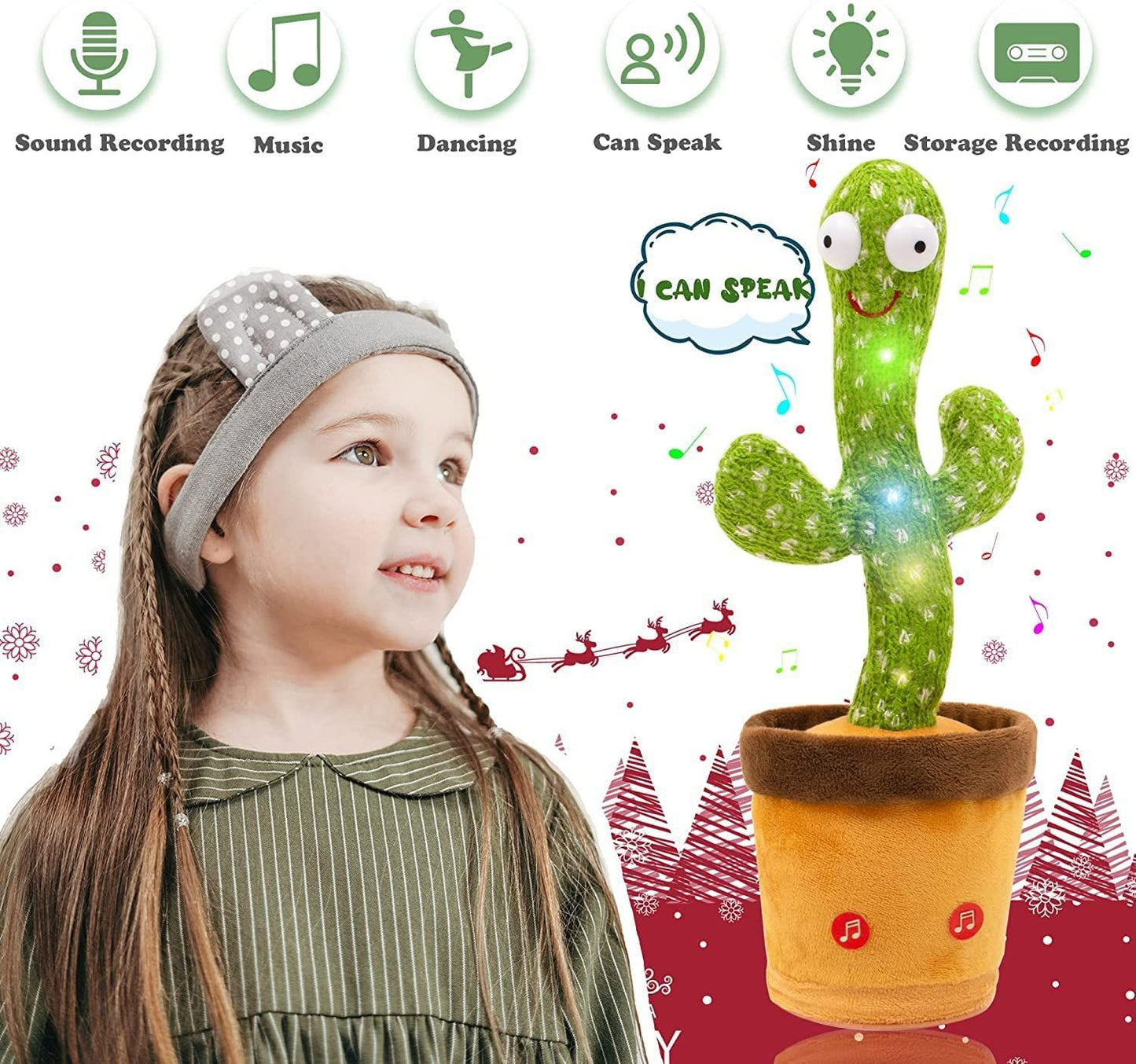 Dancing Cactus Talking Toy Kids Children Plush Electronic Toys Baby Singing Wriggle Voice Recording Repeats What You Say LED Lights Toddler Educational Funny Gift